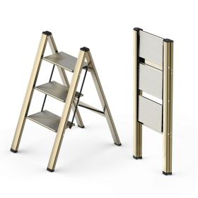 3 Step Ladder, Folding Step Stool with Wide Anti-Slip Pedals, Aluminum Lightweight Ladder, Portable Stepladders for Home, Kitchen