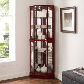 6 Shelf Corner Curio Display Cabinet with Lights, Mirrors and Adjustable Shelves, Cherry(E26 light bulb not included)