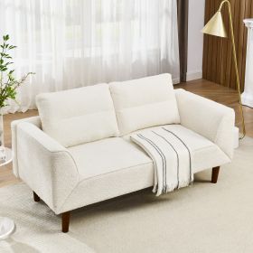 Convertible Futon Sofa Bed, Comfy Loveseat Sleeper Sofa with Adjustable Armrest, Strengthen Wood, Thick Padded Cushion