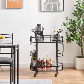 2 Glass Shelves  Serving Trolley Bar Cart  with Durable Metal Frame for Hotel Dining Room Restaurant