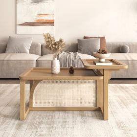 Modern 2 Piece Nesting Rattan Wood+ MDF Coffee Table Set in Natural