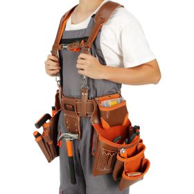 VEVOR Leather Tool Belt with Suspenders, 19 Pockets, 29-54 inches Adjustable Waist Size, Tool Belts for Men