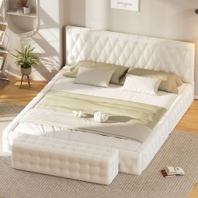 2-Pieces Bedroom Sets Queen Size Upholstered Bed with Rectangular Upholstered Ottoman for Bedroom,White