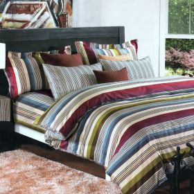 Blancho Bedding - [Cottage Stripe] 100% Cotton 4PC Comforter Cover/Duvet Cover Combo (Full Size)