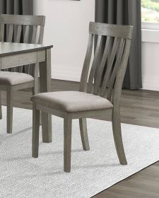 Dining Room Furniture Side Chairs 2pc Set Wire Brushed Light Gray Finish Vertical Slat Back Design Wooden Chairs Set