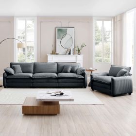 Mid-Century Modern Sofa Set of Two, One 3-Seater Sofa and One Single Seat Sofa with 2 Arm Pillows and 4 Throw Pillows