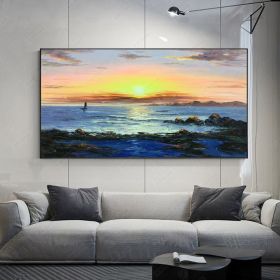 Hand painted Large Horizontal Sunrise Brush Stroke Modern Seascape Sea Wall Art Extra Large Oversize Handmade Oil Painting On CanvasLiving Room Hallwa (Style: 02, size: 60X90cm)