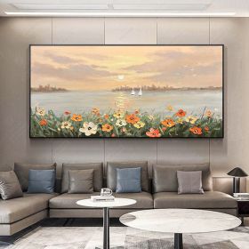 Hand painted Large Horizontal Sunrise Brush Stroke Modern Seascape Sea Wall Art Extra Large Oversize Handmade Oil Painting On CanvasLiving Room Hallwa (Style: 05, size: 100X150cm)