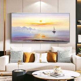 Hand painted Large Horizontal Sunrise Brush Stroke Modern Seascape Sea Wall Art Extra Large Oversize Handmade Oil Painting On CanvasLiving Room Hallwa (Style: 01, size: 50X70cm)