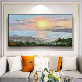 Hand painted Large Horizontal Sunrise Brush Stroke Modern Seascape Sea Wall Art Extra Large Oversize Handmade Oil Painting On CanvasLiving Room Hallwa (Style: 04, size: 60X90cm)