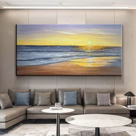 Hand painted Large Horizontal Sunrise Brush Stroke Modern Seascape Sea Wall Art Extra Large Oversize Handmade Oil Painting On CanvasLiving Room Hallwa (Style: 03, size: 60X90cm)