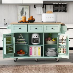 Kitchen Cart with Rubber wood Drop-Leaf Countertop ,Cabinet door internal storage racks (Color: as Pic)