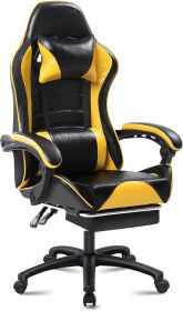 Ergonomic Gaming Chair for Adults, Comfortable Computer Chair for Heavy People, Adjustable Height Office Desk Chair with Wheels (Color: Yellow)