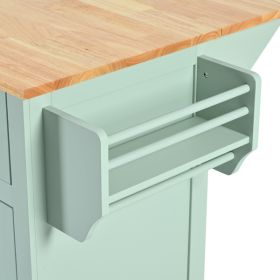 Kitchen Cart with Rubber wood Drop-Leaf Countertop ,Cabinet door internal storage racks (Color: as picture)