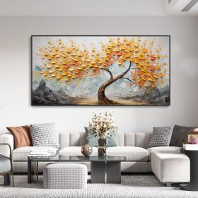 Hand Painted Tree Texture Landscape Painting Modern Tower Tree Canvas Oil Art Living Room Decor Orange Autumn Wall Mural Bedroom Wall Decor Warm (Style: 01, size: 80x160cm)