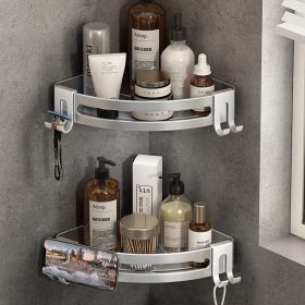 Shower Corner Shelf Caddy 2 Pack shower Organizer Corner No Drill Shower Storage Rust Proof Bathroom Corner Wall Shelf shampoo holder Silver (Color: Silver)